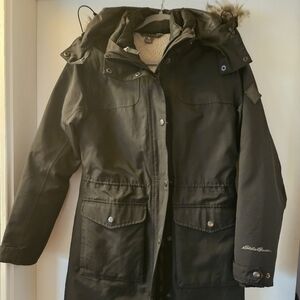 Eddie Bauer Black Raincoat Mid-Length Functional Design